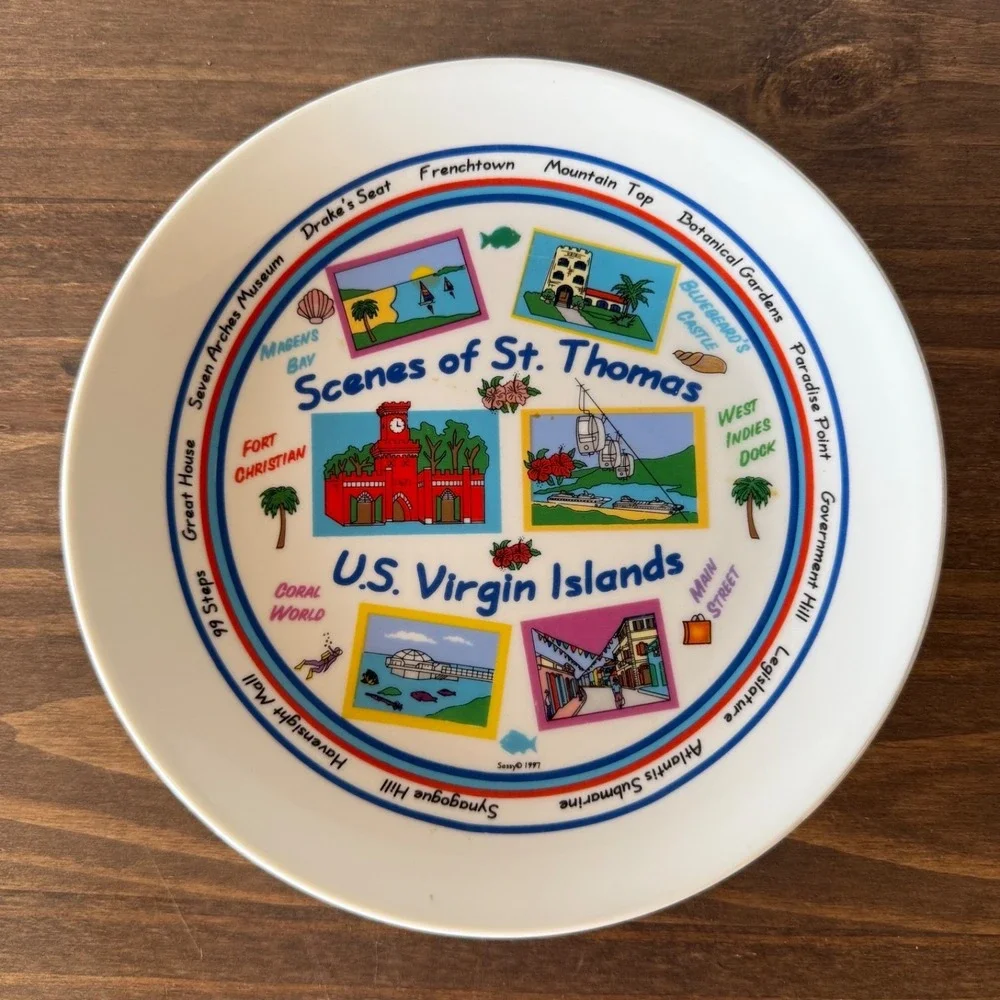 Vintage St Thomas US Virgin Islands Scenes Decorative Plate Caribbean Souvenir T